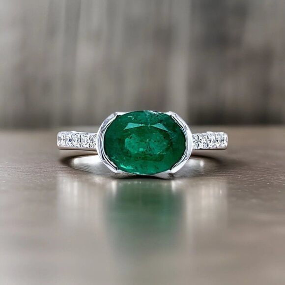 Natural Emerald Diamond Ring 6.5 14k W Gold 2.33 TCW Certified 221335 - Picture 5 of 17